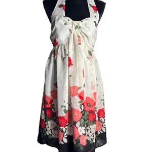 Pretty poppy & flower print halter tie dress M